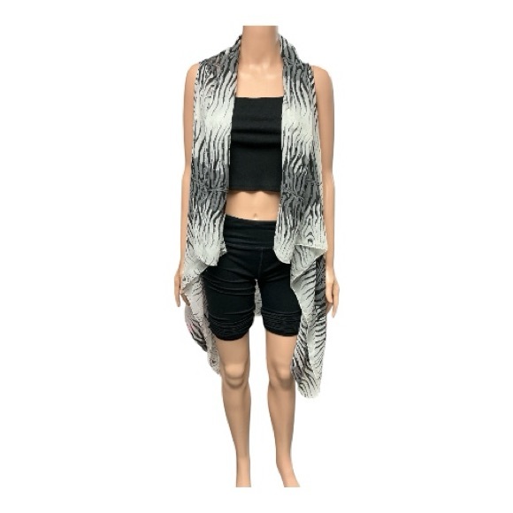 Boutique Jackets & Blazers - Boutique - EC - Black and White Sheer Zebra Print Asymmetrical Vest